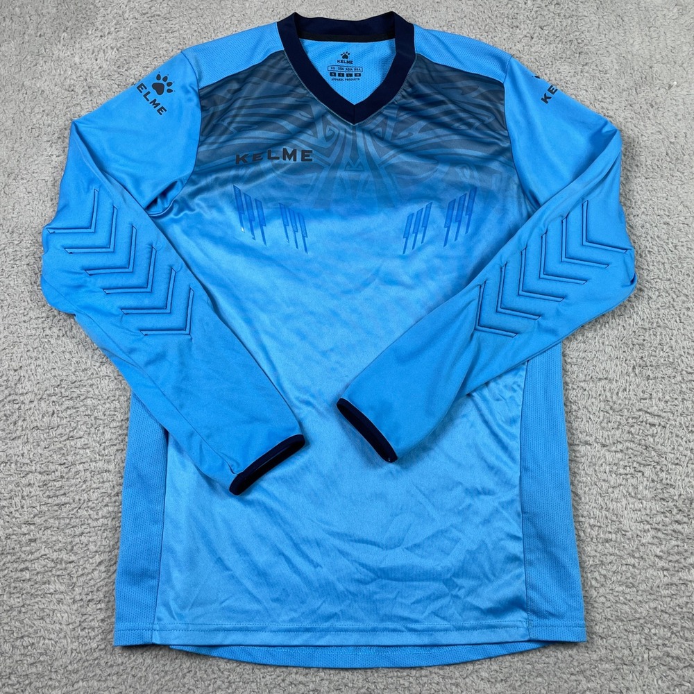 Kelme Soccer Jersey Mens Small Blue Graphic Goal Keeper Training Top Long Sleeve
